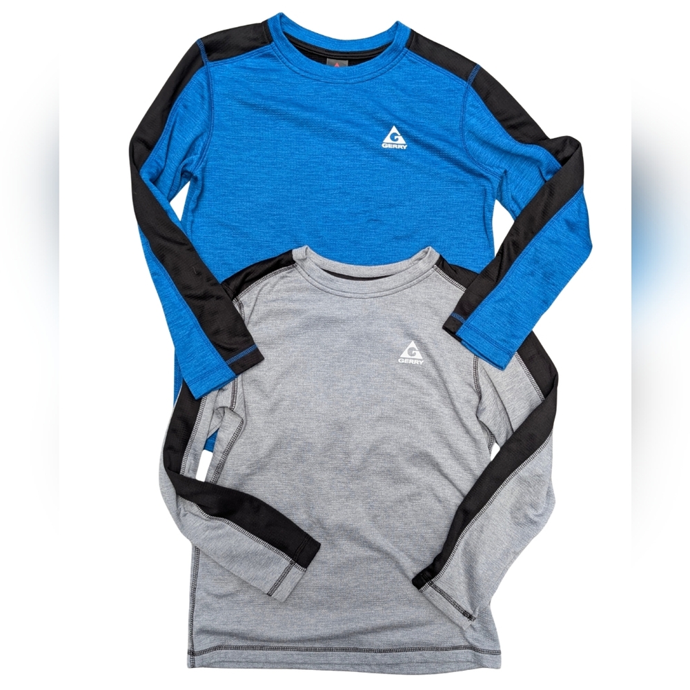 Gerry Kids 10/12 Medium Long Sleeve Thermal Black Blue and Gray Shirts 2 Pack
